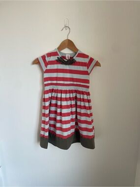 Matilda Jane Coral and White Striped Dress with Olive Hem